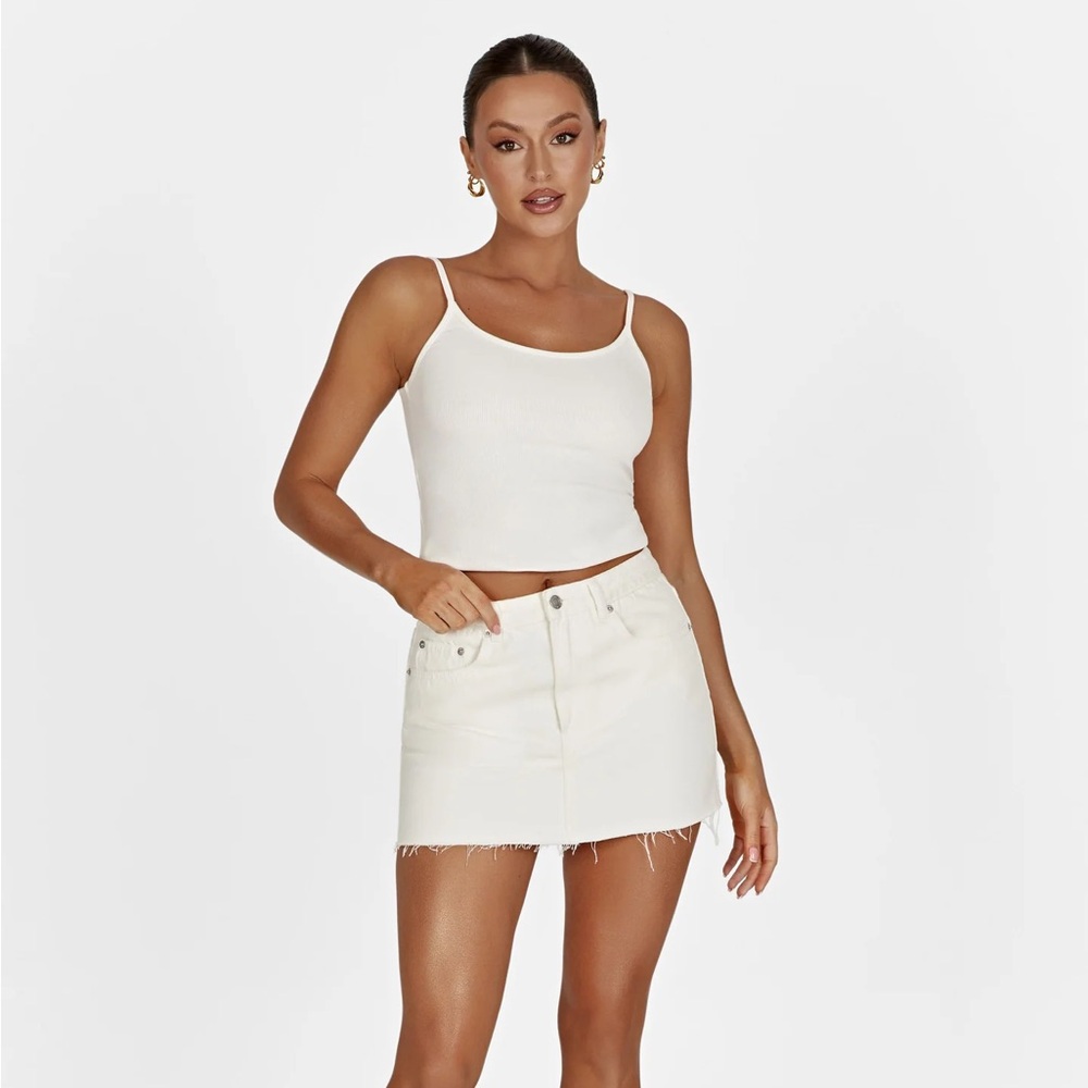 MESHKI - Lennon Mid Rise Denim Mini Skirt - Ecru XS